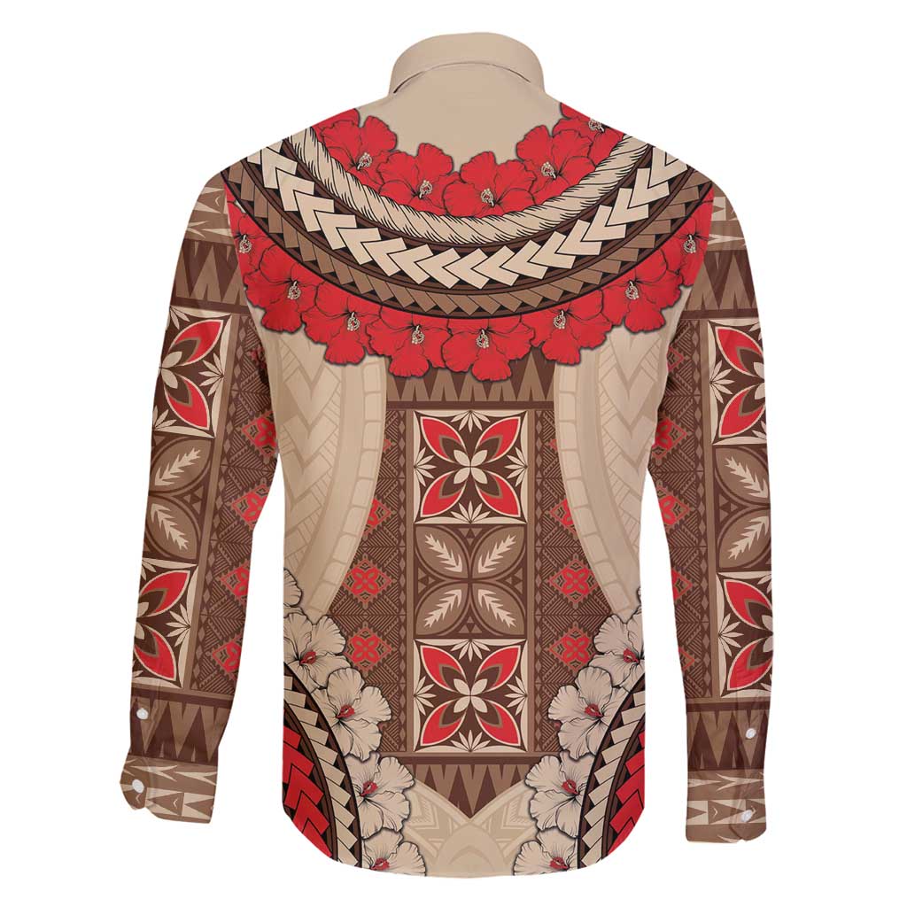 Samoa Language Week Family Matching Long Sleeve Bodycon Dress and Hawaiian Shirt Samoan Motif With Red Hibiscus