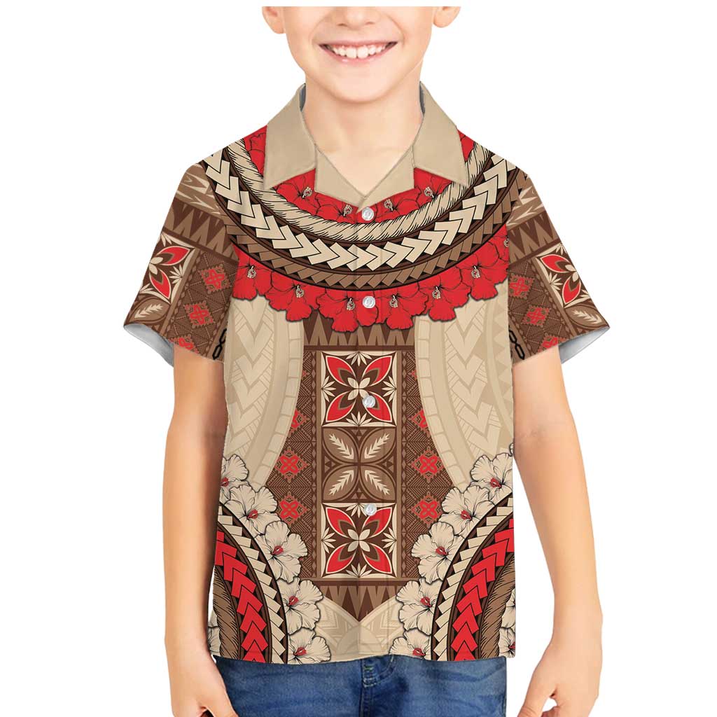 Samoa Language Week Family Matching Mermaid Dress and Hawaiian Shirt Samoan Motif With Red Hibiscus