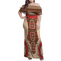 Samoa Language Week Family Matching Off Shoulder Maxi Dress and Hawaiian Shirt Samoan Motif With Red Hibiscus