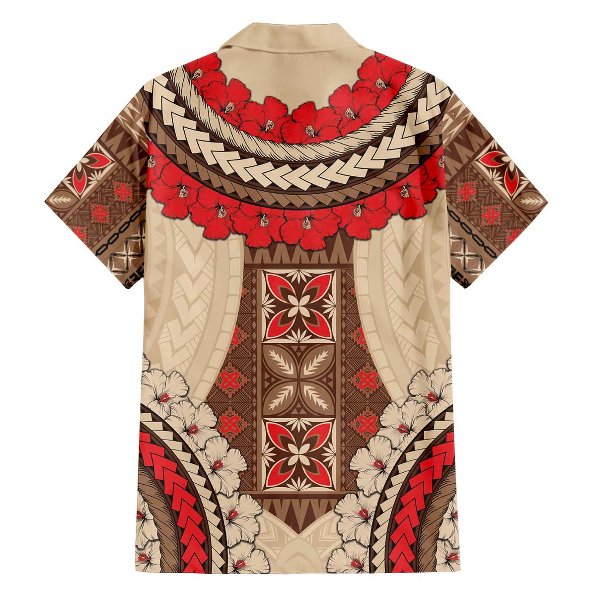 Samoa Language Week Family Matching Off Shoulder Short Dress and Hawaiian Shirt Samoan Motif With Red Hibiscus