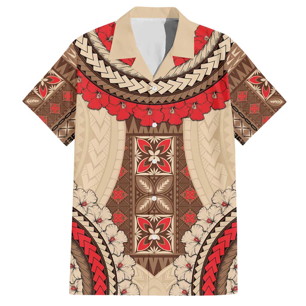 Samoa Language Week Family Matching Short Sleeve Bodycon Dress and Hawaiian Shirt Samoan Motif With Red Hibiscus