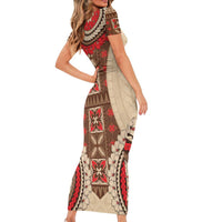 Samoa Language Week Family Matching Short Sleeve Bodycon Dress and Hawaiian Shirt Samoan Motif With Red Hibiscus