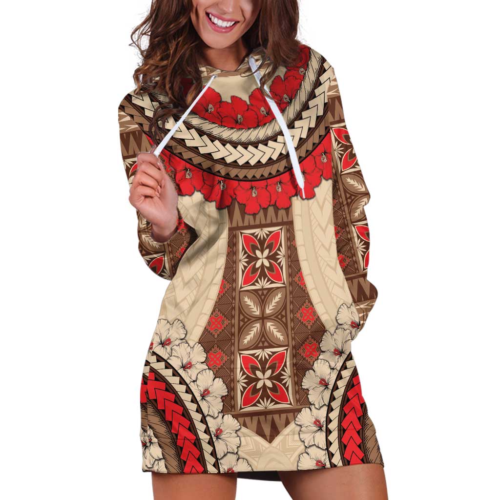 Samoa Language Week Hoodie Dress Samoan Motif With Red Hibiscus