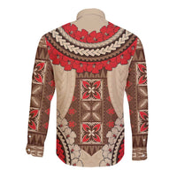 Samoa Language Week Long Sleeve Button Shirt Samoan Motif With Red Hibiscus