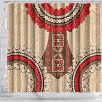 Samoa Language Week Shower Curtain Samoan Motif With Red Hibiscus