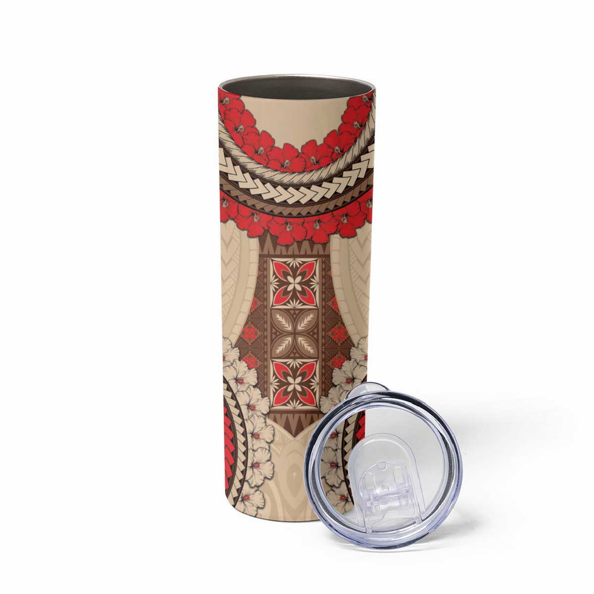 Samoa Language Week Skinny Tumbler Samoan Motif With Red Hibiscus
