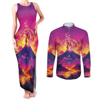 Hawaii Kilauea Volcano Couples Matching Tank Maxi Dress and Long Sleeve Button Shirt There Is Pele Goddess Of The Volcano LT05 Purple - Polynesian Pride