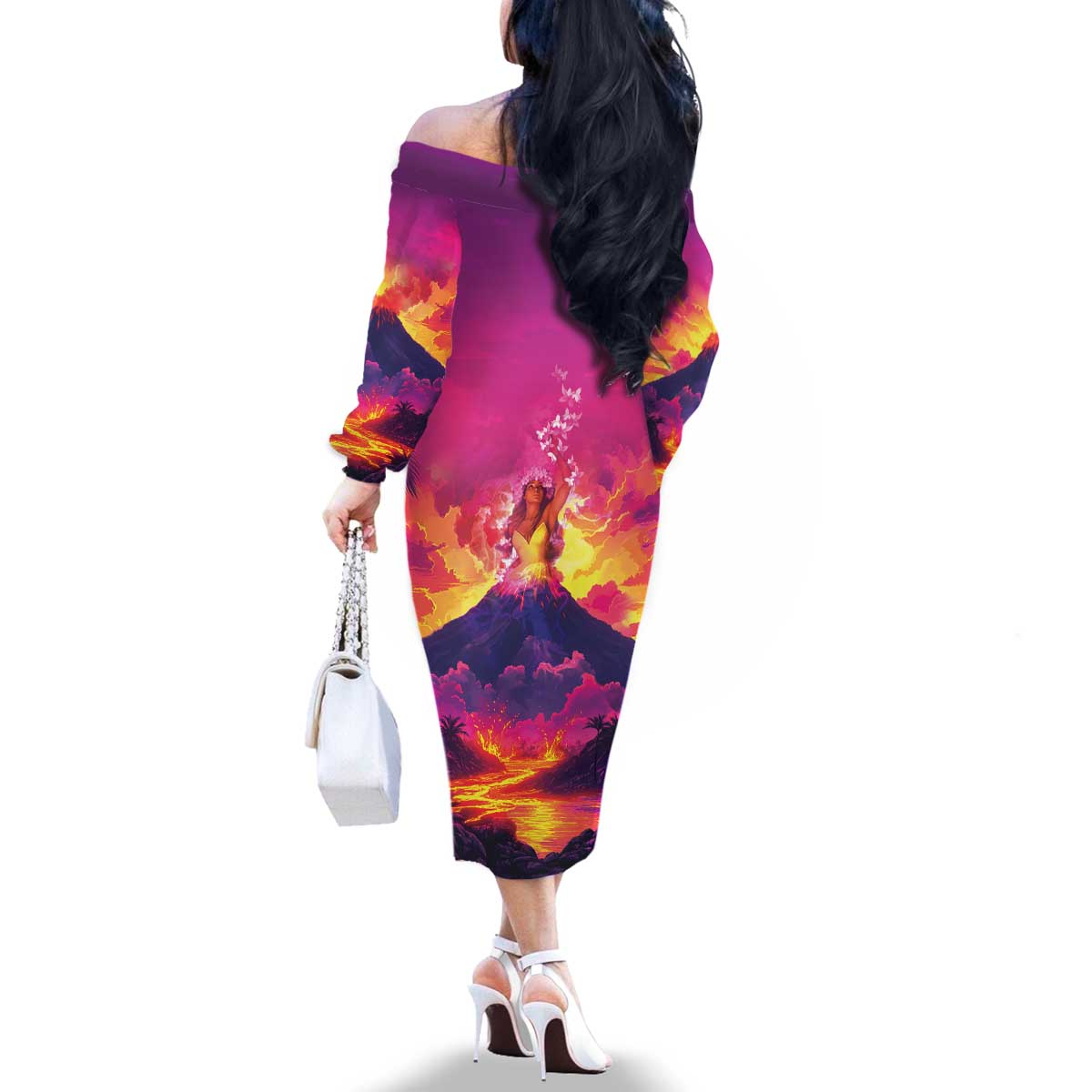Hawaii Kilauea Volcano Family Matching Off The Shoulder Long Sleeve Dress and Hawaiian Shirt There Is Pele Goddess Of The Volcano - Polynesian Pride