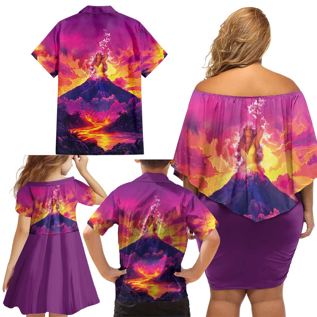 Hawaii Kilauea Volcano Family Matching Off Shoulder Short Dress and Hawaiian Shirt There Is Pele Goddess Of The Volcano - Polynesian Pride