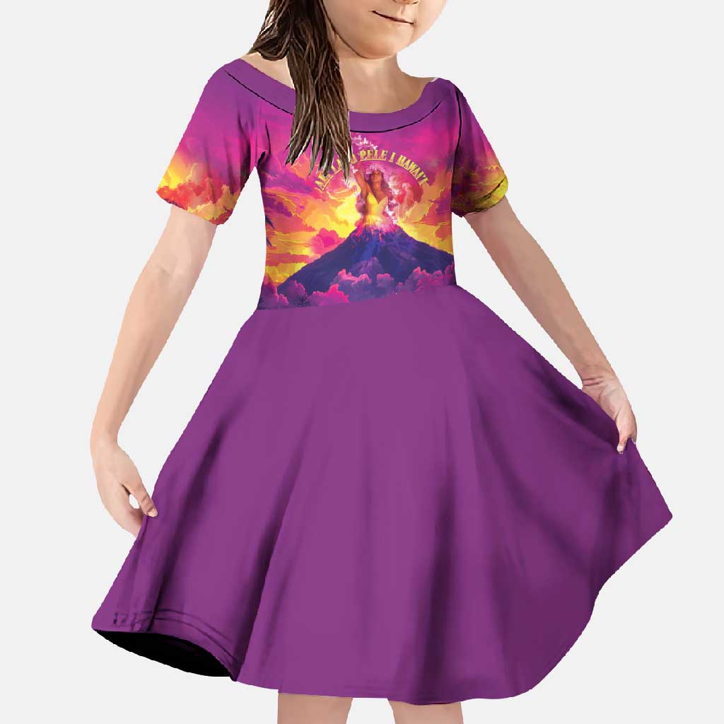 Hawaii Kilauea Volcano Family Matching Short Sleeve Bodycon Dress and Hawaiian Shirt There Is Pele Goddess Of The Volcano LT05 Daughter's Dress Purple - Polynesian Pride