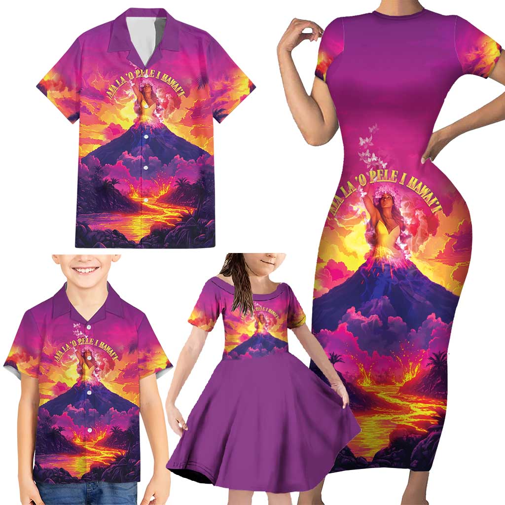 Hawaii Kilauea Volcano Family Matching Short Sleeve Bodycon Dress and Hawaiian Shirt There Is Pele Goddess Of The Volcano LT05 - Polynesian Pride