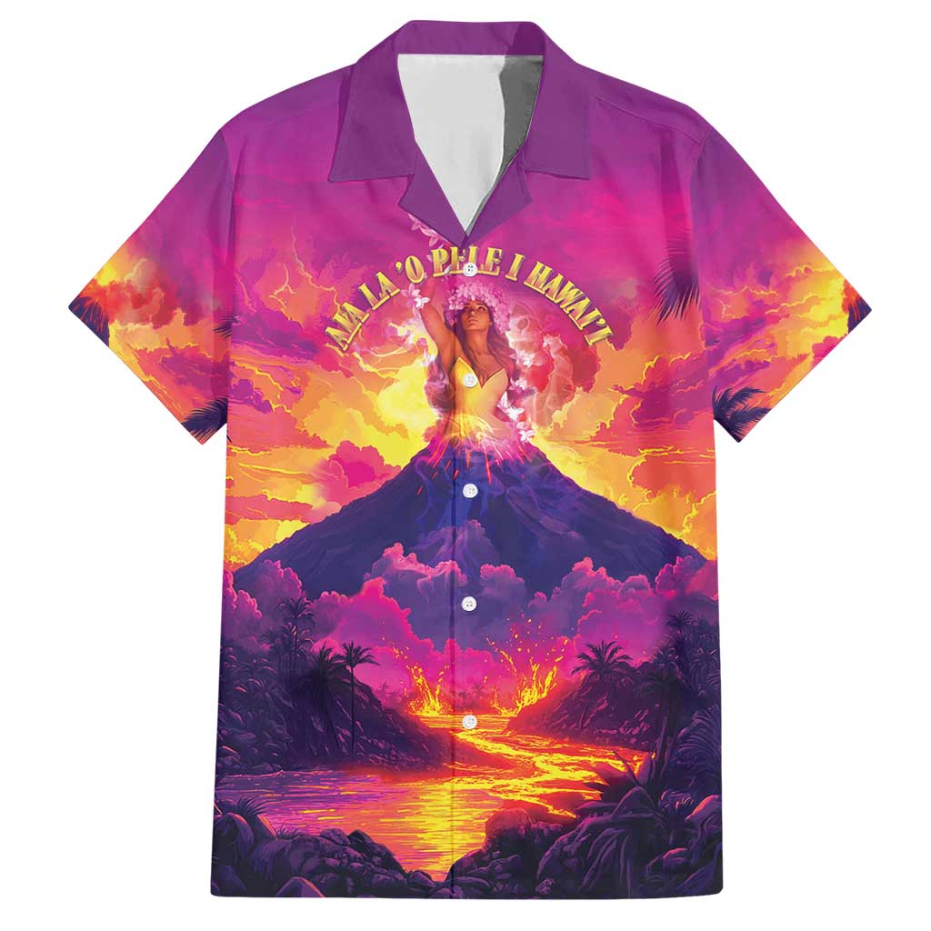 Hawaii Kilauea Volcano Family Matching Short Sleeve Bodycon Dress and Hawaiian Shirt There Is Pele Goddess Of The Volcano LT05 Dad's Shirt - Short Sleeve Purple - Polynesian Pride