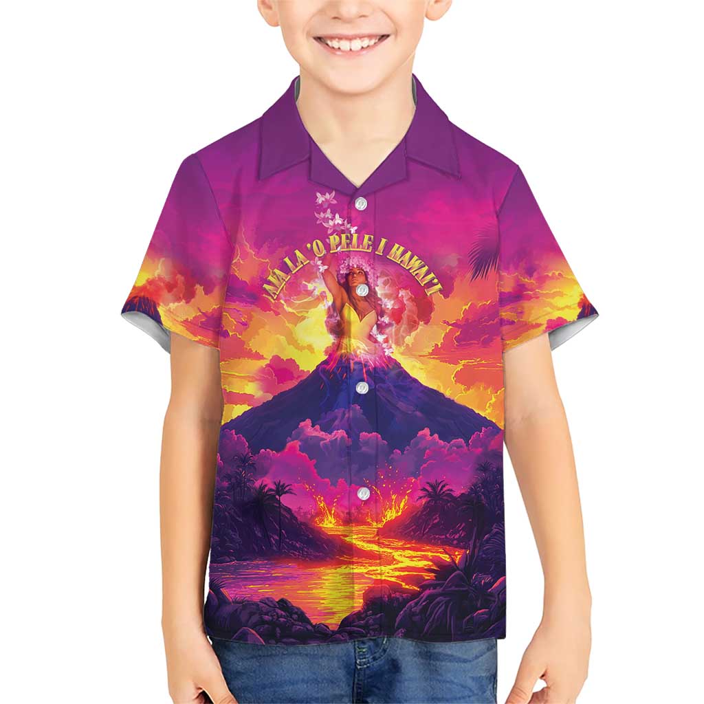 Hawaii Kilauea Volcano Family Matching Short Sleeve Bodycon Dress and Hawaiian Shirt There Is Pele Goddess Of The Volcano LT05 Son's Shirt Purple - Polynesian Pride