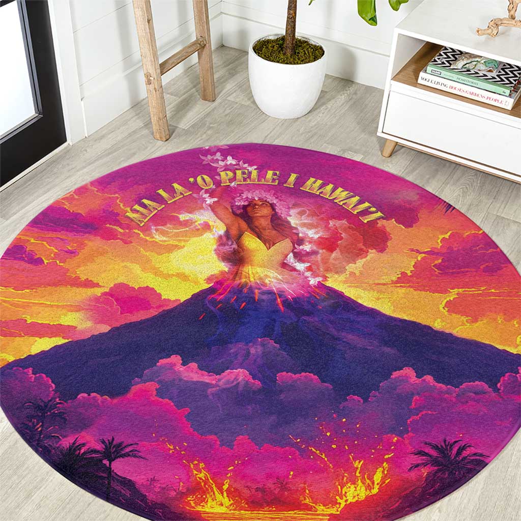 Hawaii Kilauea Volcano Round Carpet There Is Pele Goddess Of The Volcano - Polynesian Pride