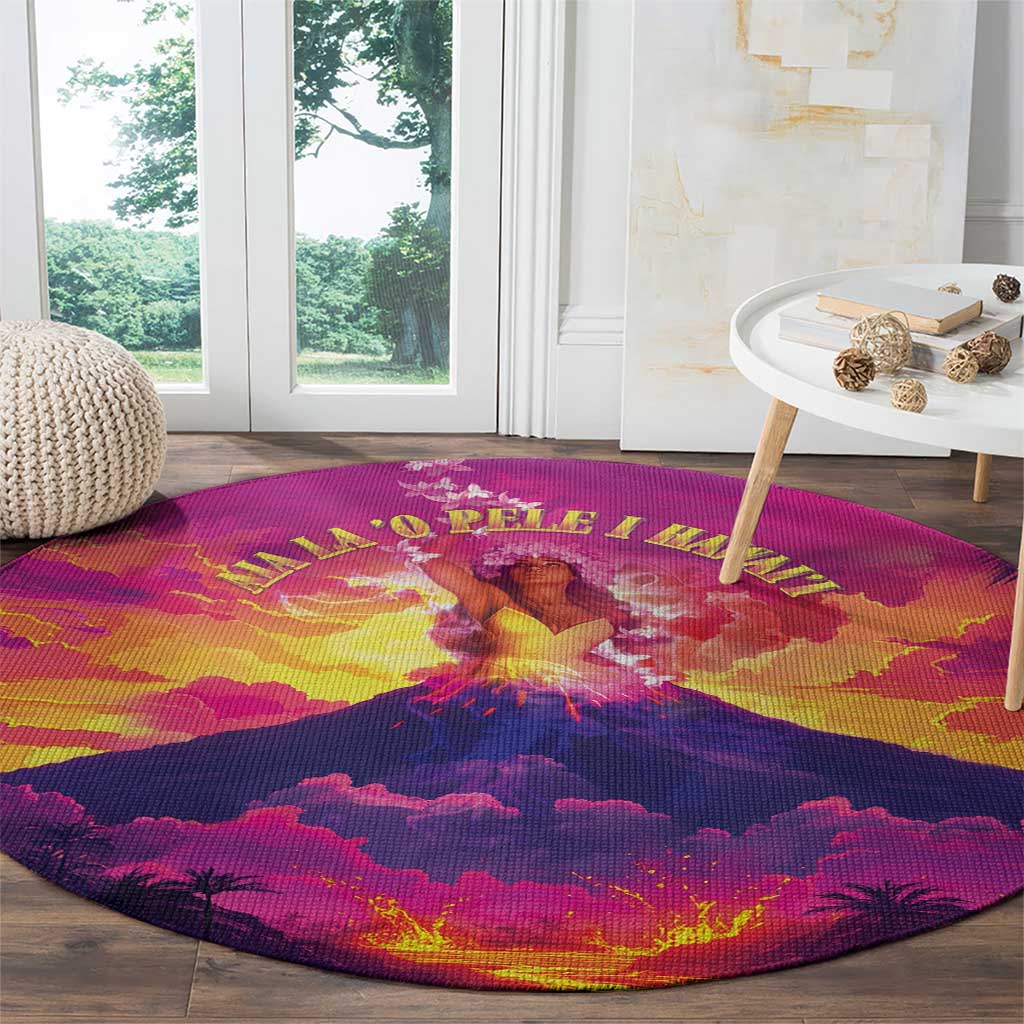 Hawaii Kilauea Volcano Round Carpet There Is Pele Goddess Of The Volcano - Polynesian Pride