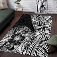 Hibiscus With Black Austronesian Tattoo Pattern Area Rug - Polynesian Pride