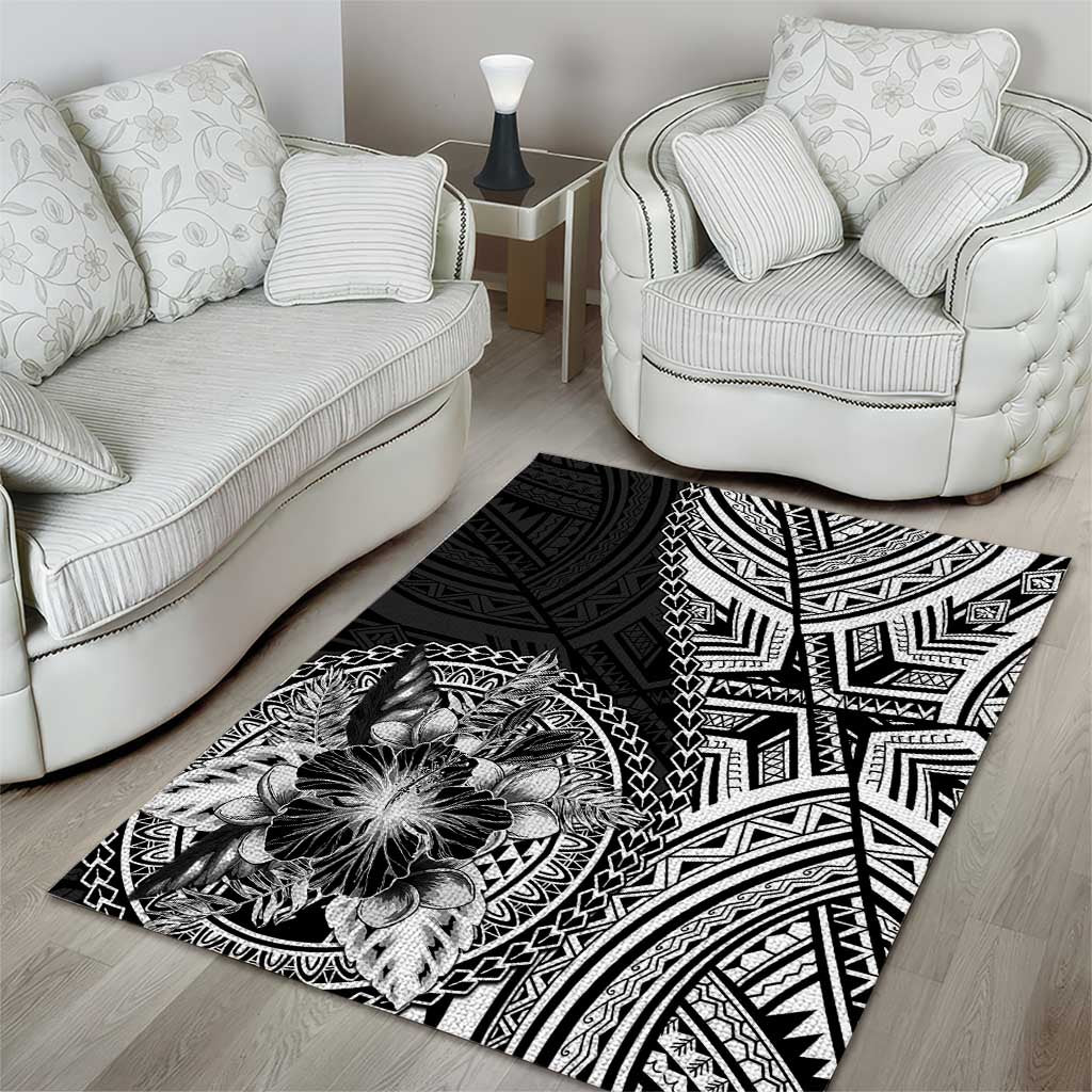 Hibiscus With Black Austronesian Tattoo Pattern Area Rug - Polynesian Pride