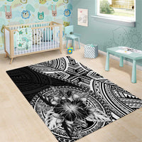 Hibiscus With Black Austronesian Tattoo Pattern Area Rug - Polynesian Pride
