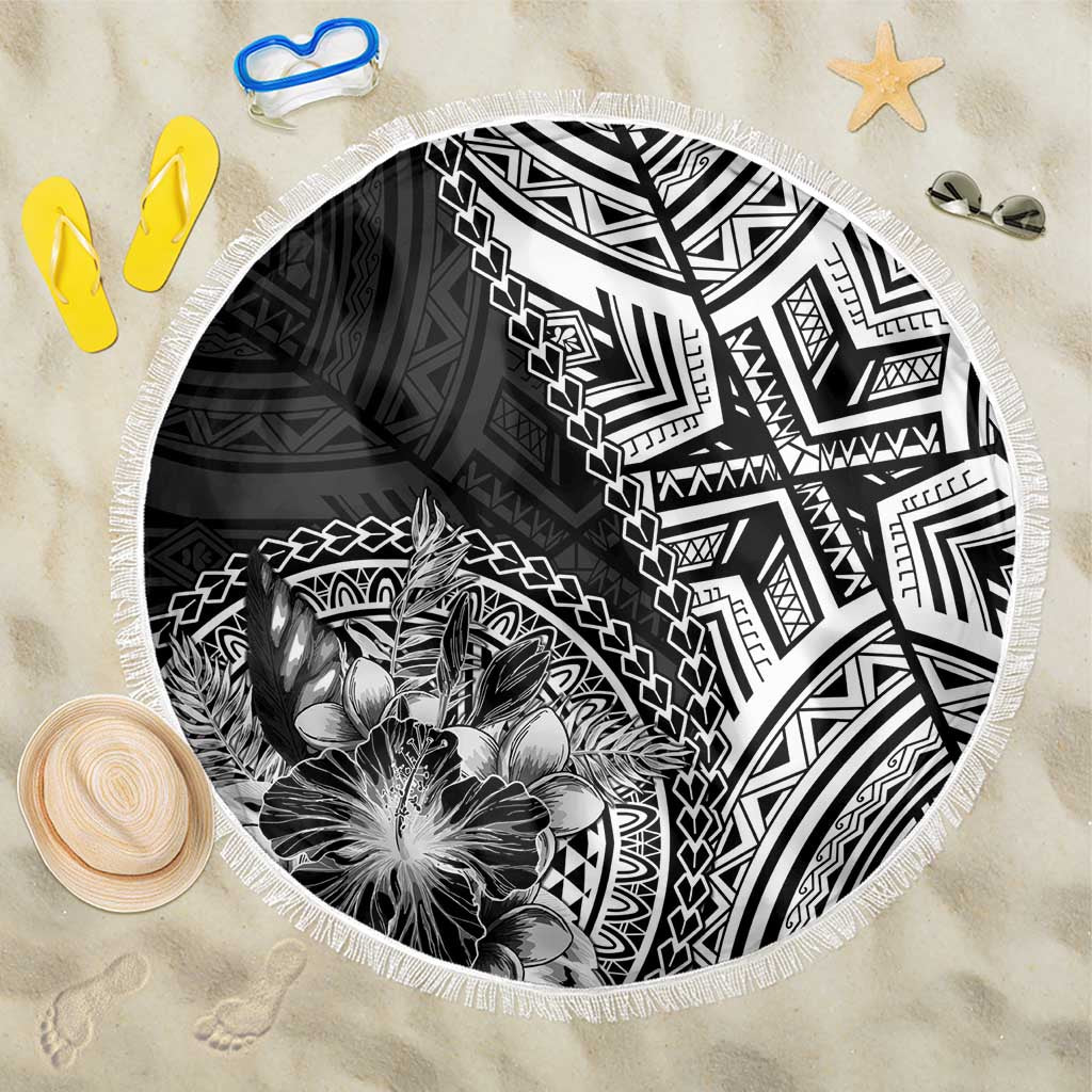 Hibiscus With Black Austronesian Tattoo Pattern Beach Blanket - Polynesian Pride