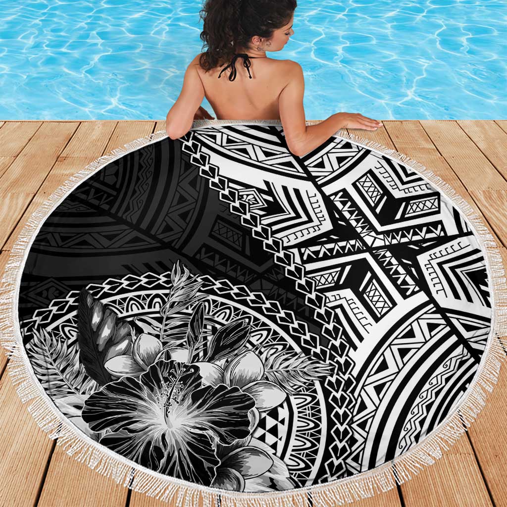Hibiscus With Black Austronesian Tattoo Pattern Beach Blanket - Polynesian Pride
