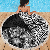 Hibiscus With Black Austronesian Tattoo Pattern Beach Blanket - Polynesian Pride