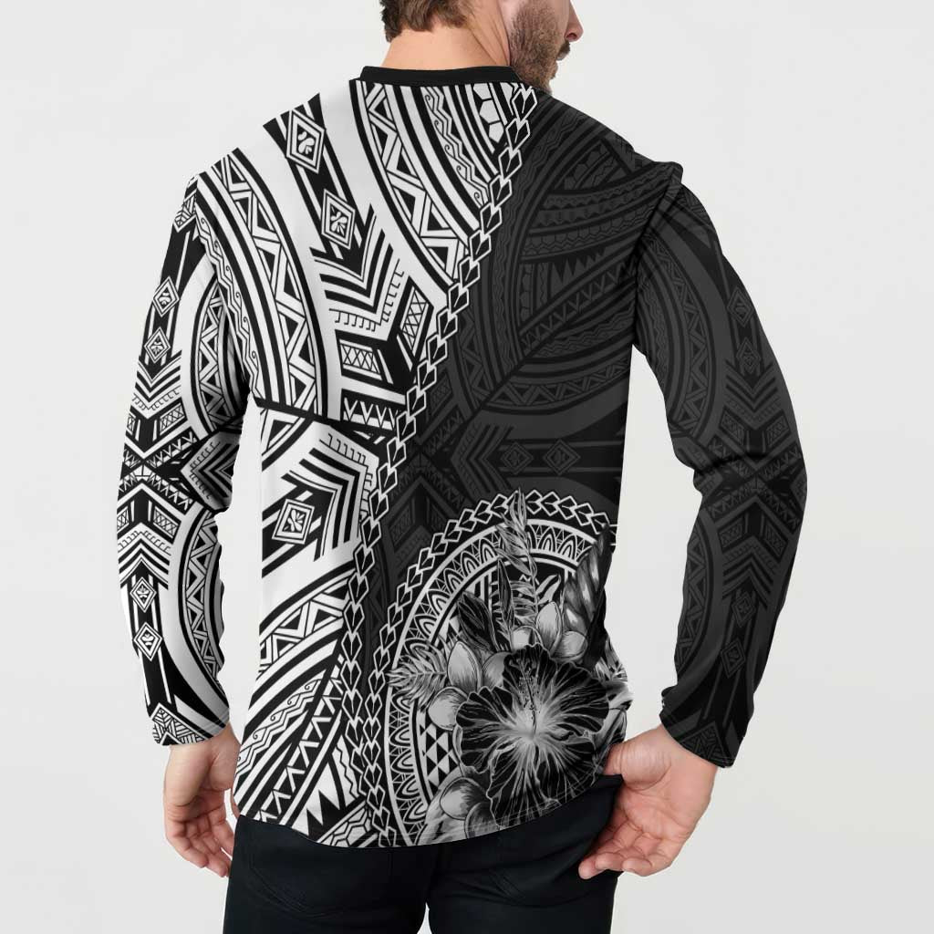 Hibiscus With Black Austronesian Tattoo Pattern Button Sweatshirt - Polynesian Pride
