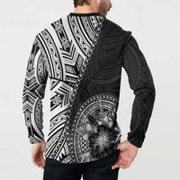 Hibiscus With Black Austronesian Tattoo Pattern Button Sweatshirt - Polynesian Pride