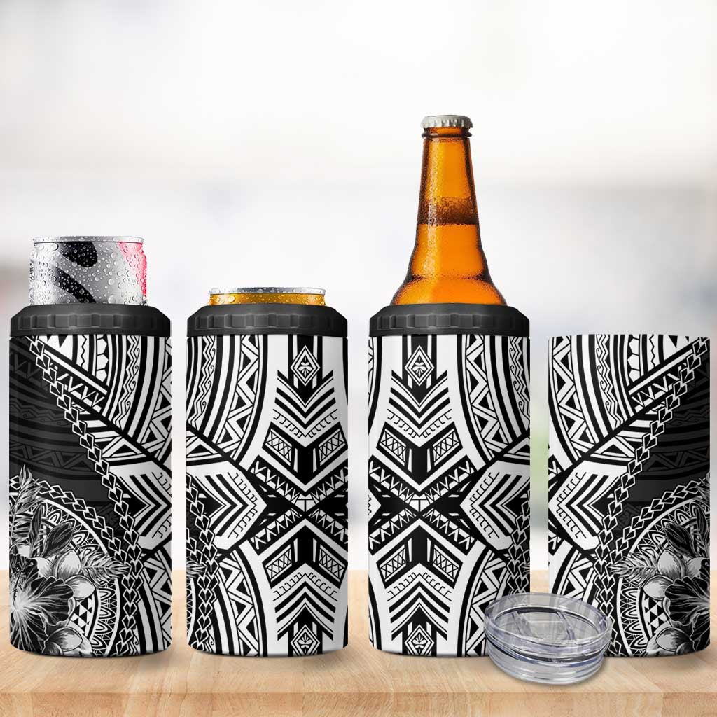 Hibiscus With Black Austronesian Tattoo Pattern 4 in 1 Can Cooler Tumbler - Polynesian Pride