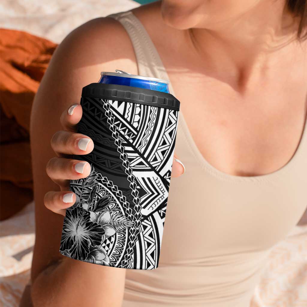 Hibiscus With Black Austronesian Tattoo Pattern 4 in 1 Can Cooler Tumbler - Polynesian Pride
