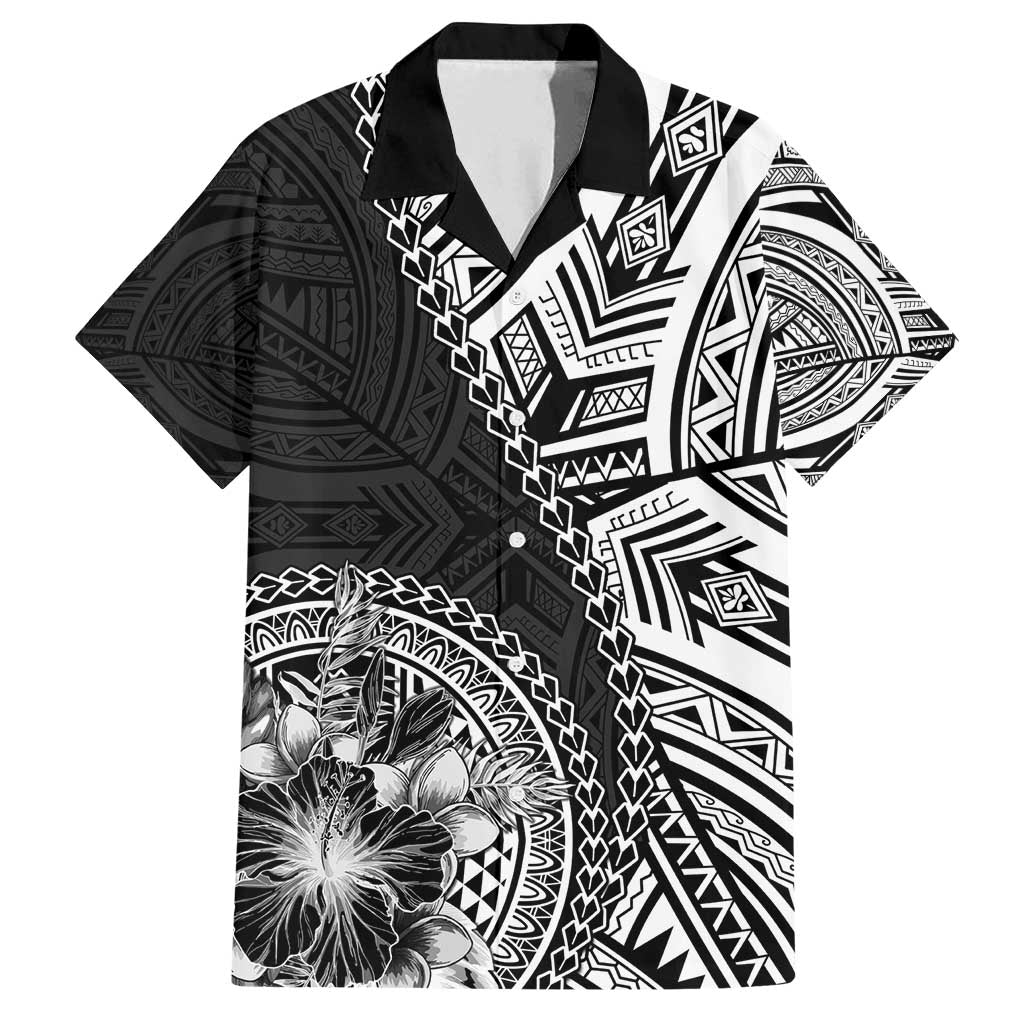 Hibiscus With Black Austronesian Tattoo Pattern Family Matching Long Sleeve Bodycon Dress and Hawaiian Shirt - Polynesian Pride