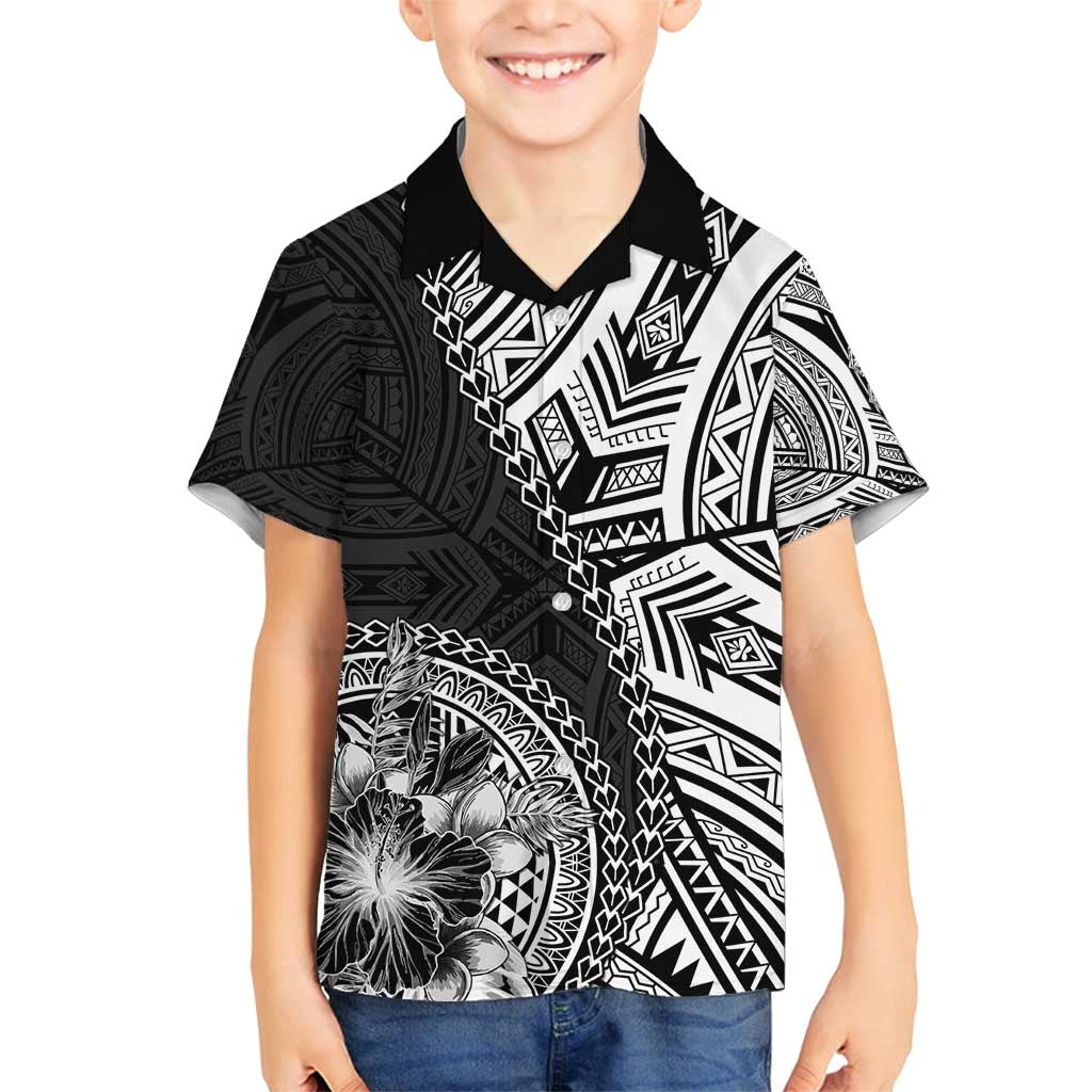 Hibiscus With Black Austronesian Tattoo Pattern Family Matching Long Sleeve Bodycon Dress and Hawaiian Shirt - Polynesian Pride