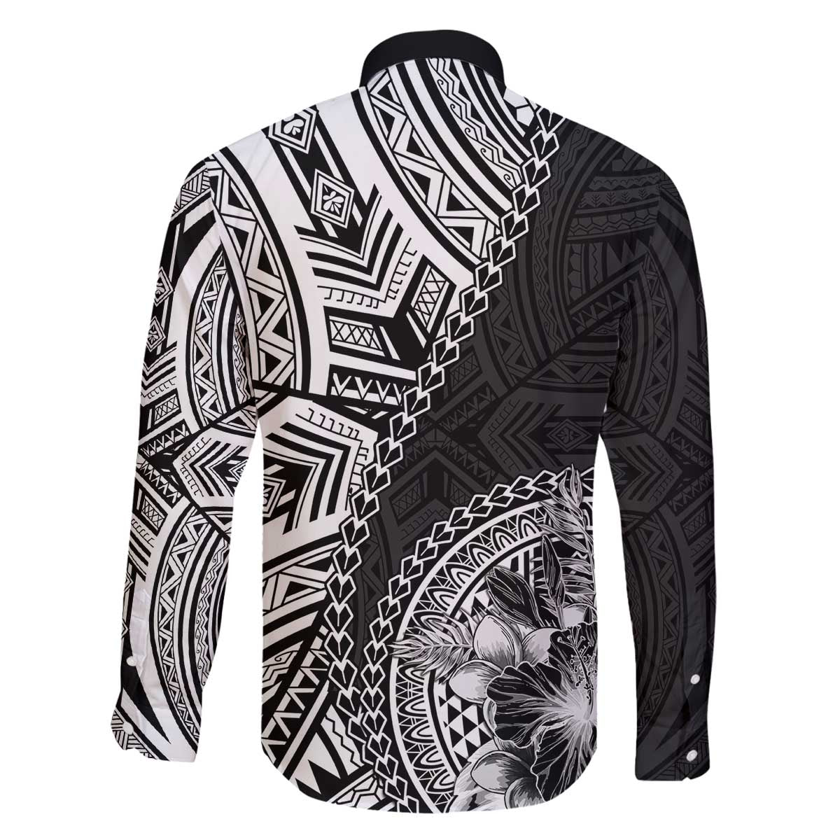 Hibiscus With Black Austronesian Tattoo Pattern Family Matching Off The Shoulder Long Sleeve Dress and Hawaiian Shirt - Polynesian Pride