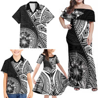Hibiscus With Black Austronesian Tattoo Pattern Family Matching Off Shoulder Maxi Dress and Hawaiian Shirt - Polynesian Pride