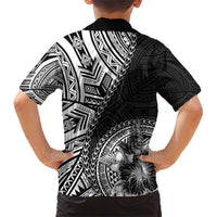 Hibiscus With Black Austronesian Tattoo Pattern Family Matching Short Sleeve Bodycon Dress and Hawaiian Shirt - Polynesian Pride