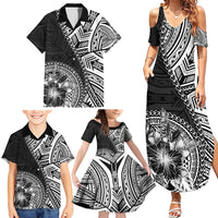 Hibiscus With Black Austronesian Tattoo Pattern Family Matching Summer Maxi Dress and Hawaiian Shirt - Polynesian Pride