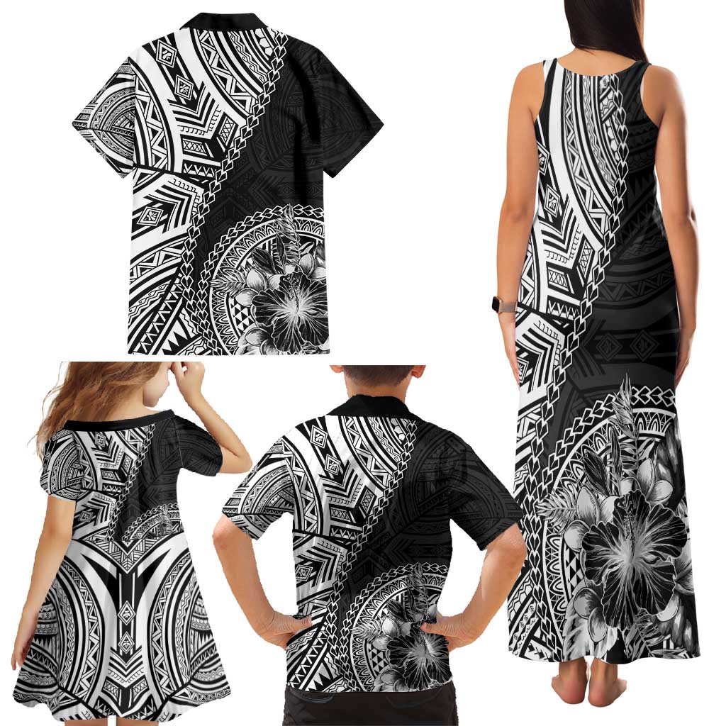 Hibiscus With Black Austronesian Tattoo Pattern Family Matching Tank Maxi Dress and Hawaiian Shirt - Polynesian Pride