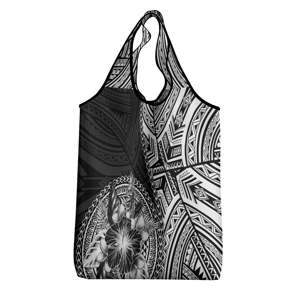 Hibiscus With Black Austronesian Tattoo Pattern Grocery Bag - Polynesian Pride