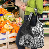 Hibiscus With Black Austronesian Tattoo Pattern Grocery Bag - Polynesian Pride