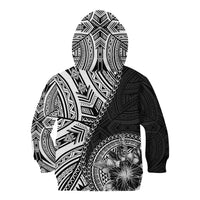 Hibiscus With Black Austronesian Tattoo Pattern Kid Hoodie - Polynesian Pride