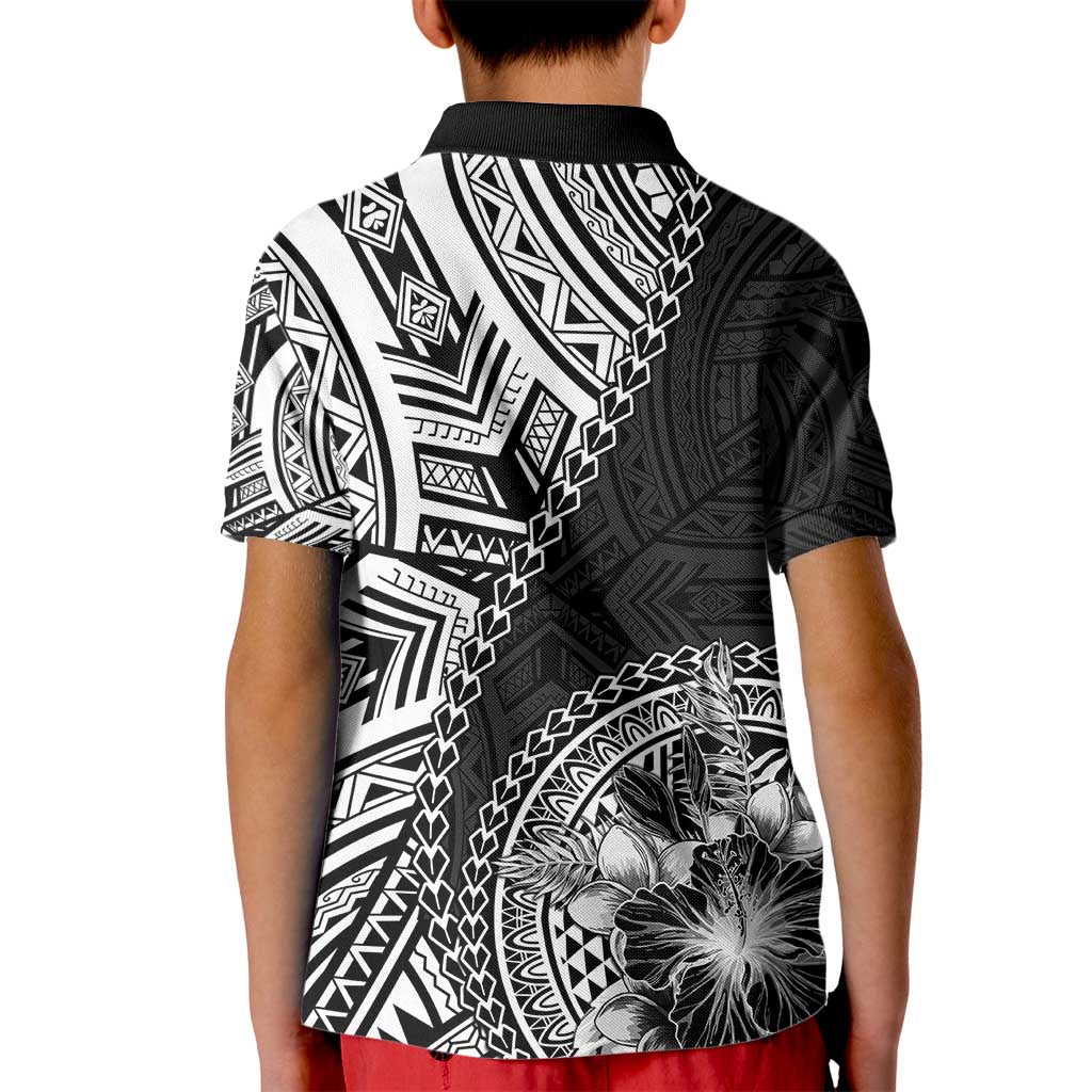 Hibiscus With Black Austronesian Tattoo Pattern Kid Polo Shirt - Polynesian Pride