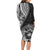 Hibiscus With Black Austronesian Tattoo Pattern Long Sleeve Bodycon Dress - Polynesian Pride