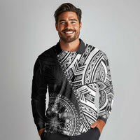 Hibiscus With Black Austronesian Tattoo Pattern Long Sleeve Polo Shirt LT05 - Polynesian Pride