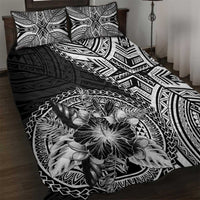 Hibiscus With Black Austronesian Tattoo Pattern Quilt Bed Set - Polynesian Pride