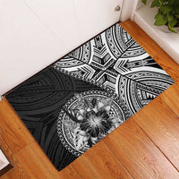 Hibiscus With Black Austronesian Tattoo Pattern Rubber Doormat - Polynesian Pride