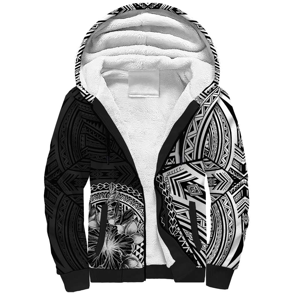 Hibiscus With Black Austronesian Tattoo Pattern Sherpa Hoodie - Polynesian Pride