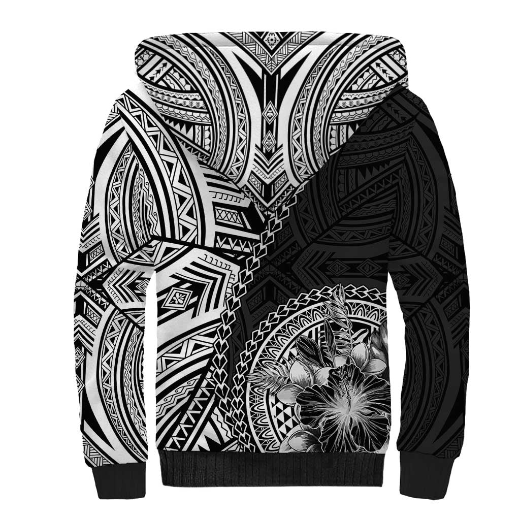 Hibiscus With Black Austronesian Tattoo Pattern Sherpa Hoodie - Polynesian Pride