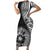 Hibiscus With Black Austronesian Tattoo Pattern Short Sleeve Bodycon Dress - Polynesian Pride