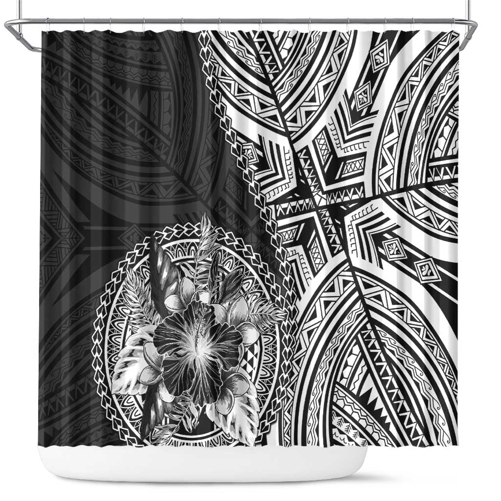Hibiscus With Black Austronesian Tattoo Pattern Shower Curtain - Polynesian Pride