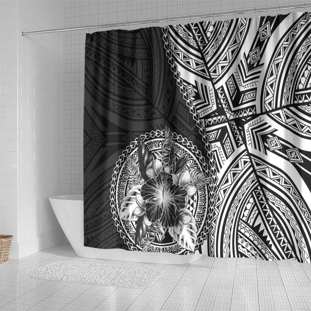 Hibiscus With Black Austronesian Tattoo Pattern Shower Curtain - Polynesian Pride