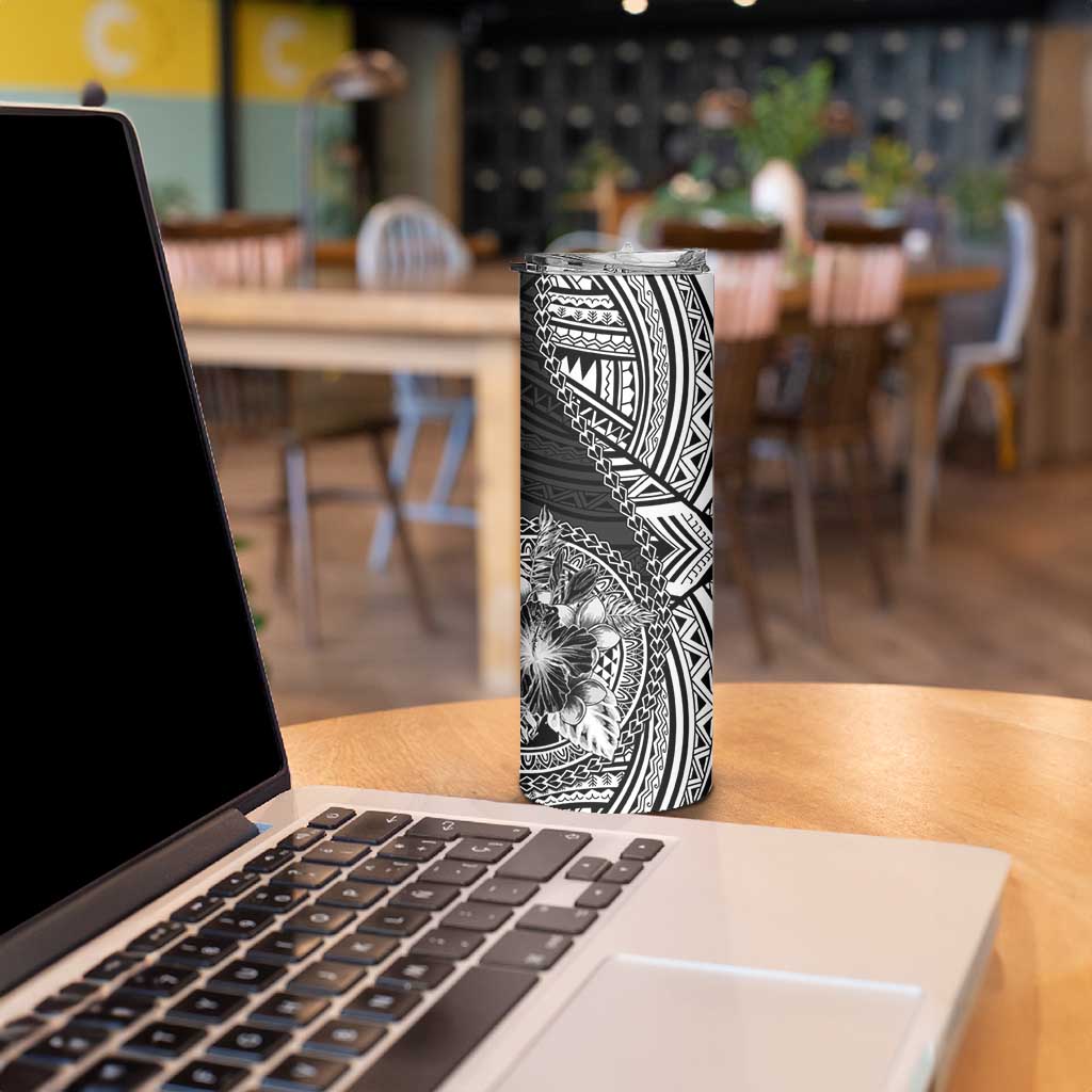 Hibiscus With Black Austronesian Tattoo Pattern Skinny Tumbler - Polynesian Pride